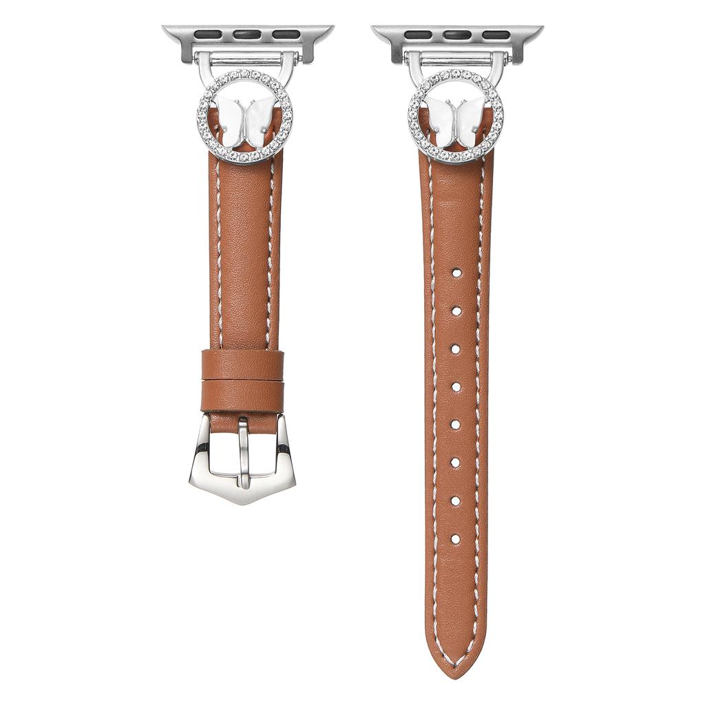 Leather Strap for Apple Watch Series 10 9 8 7 SE 6 5 4 3 2 1 42mm 41mm 40mm 38mm Rhinestone Butterfly Band