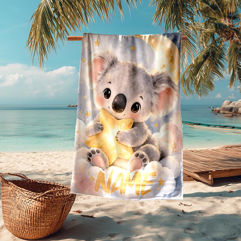Custom Name Ultra-Soft Beach Towel with Koala Theme,Ideal for Pool - Camping, Diving - Perfect Travel Essential, Vibrant Beach Towel.