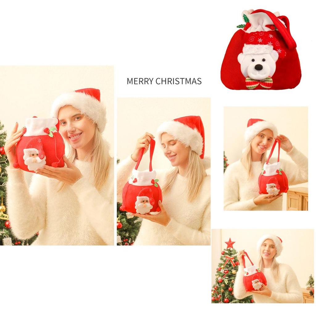 Soft Plush Christmas Kids Gift Doll Bag Drawstring Handle 3d Apple Candy Handbag