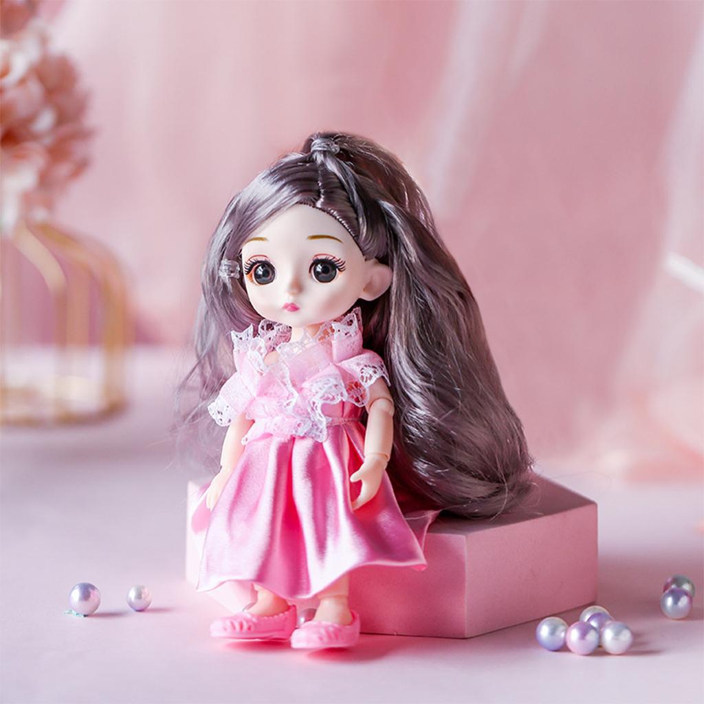 Cute 13 Joints 16cm 1/12 BJD Doll W/ Dress & Shoes Girl Toy Gift A