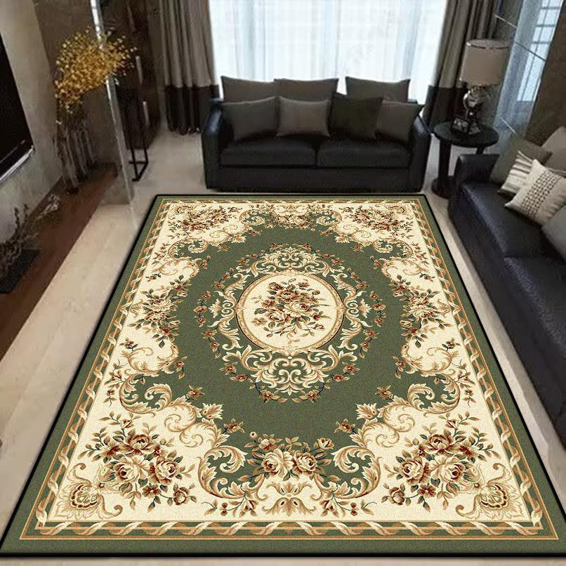 European Style Green Carpet Non-slip Flower Design Living Room Rug Soft Sofa Table Mat Big Size Cloakroom Decor Carpets Washable