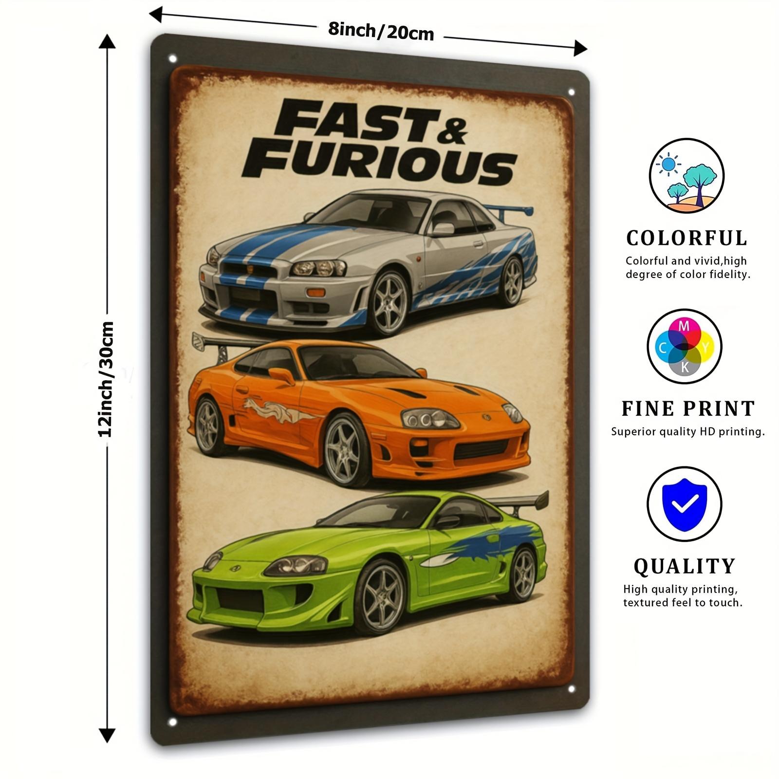 

High Definition Metal Tin Sign Fast Furious Classic Sports Cars Retro JDM Vehicle Wall Art Decor for Garage Man Cave Vintage 20x30cm（7.8x11.8inch）