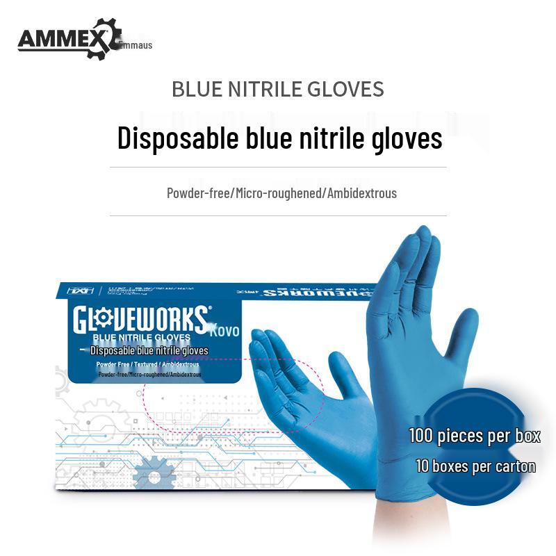 Hermes Oil-Resistant Blue Nitrile Rubber Gloves - Disposable, Food Grade, Waterproof for Lab and Kitchen Use APFGWC42100 Nitrile