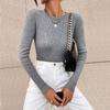 Damenmode Rundhals Enges T-Shirt Langarm Pullover Farbe Oberteil