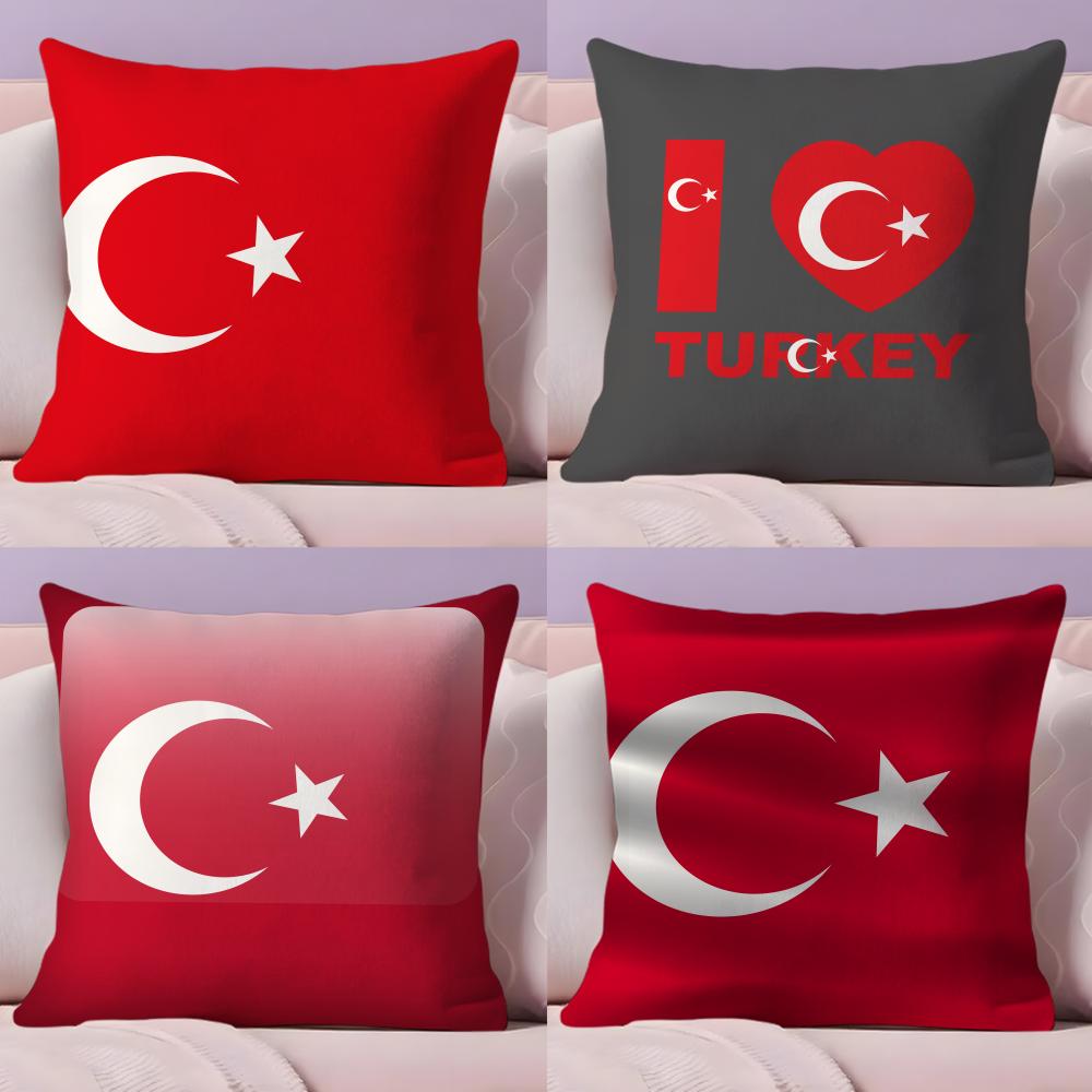 Turkiye Turkey Flag Cushion Cover Plush Fabric Soft Double-Sided Printed Sofa Warm Winter Home Gift Pillow Cover