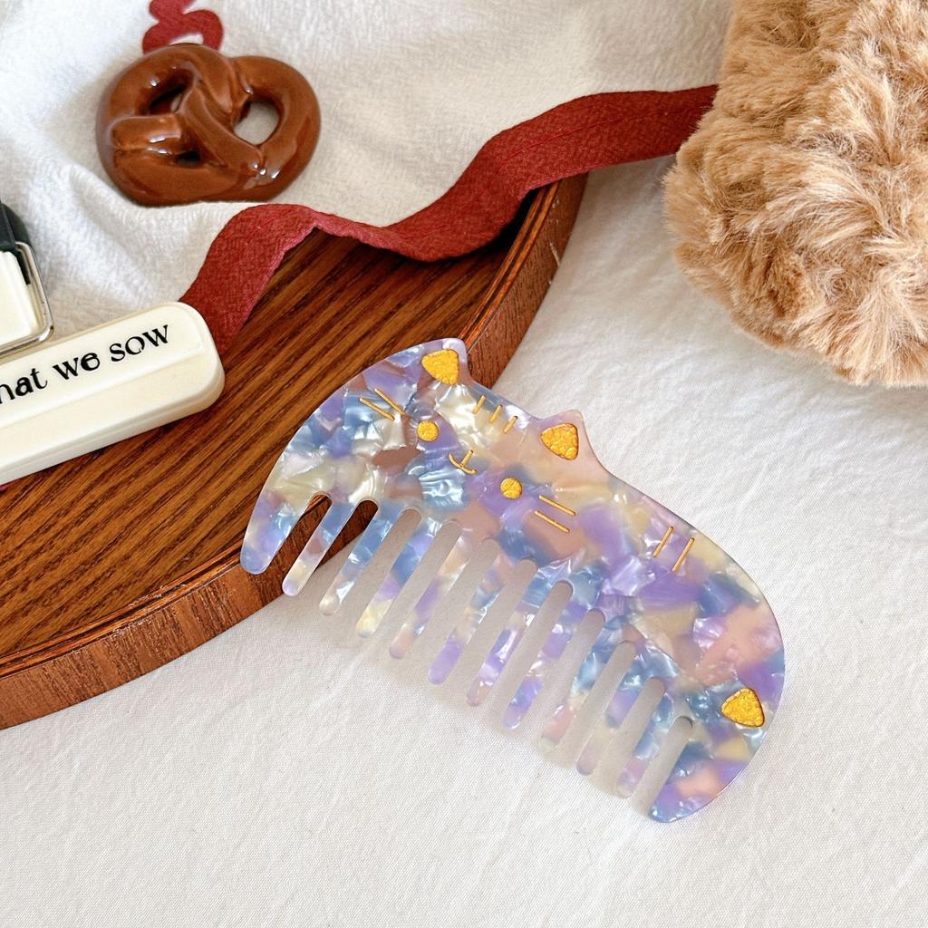 Korean Acetic Acid Wide Tooth Hair Comb Retro Cute Cat Comb Portable Wash Leopard Print Anti-static Kids Children Hair Comb