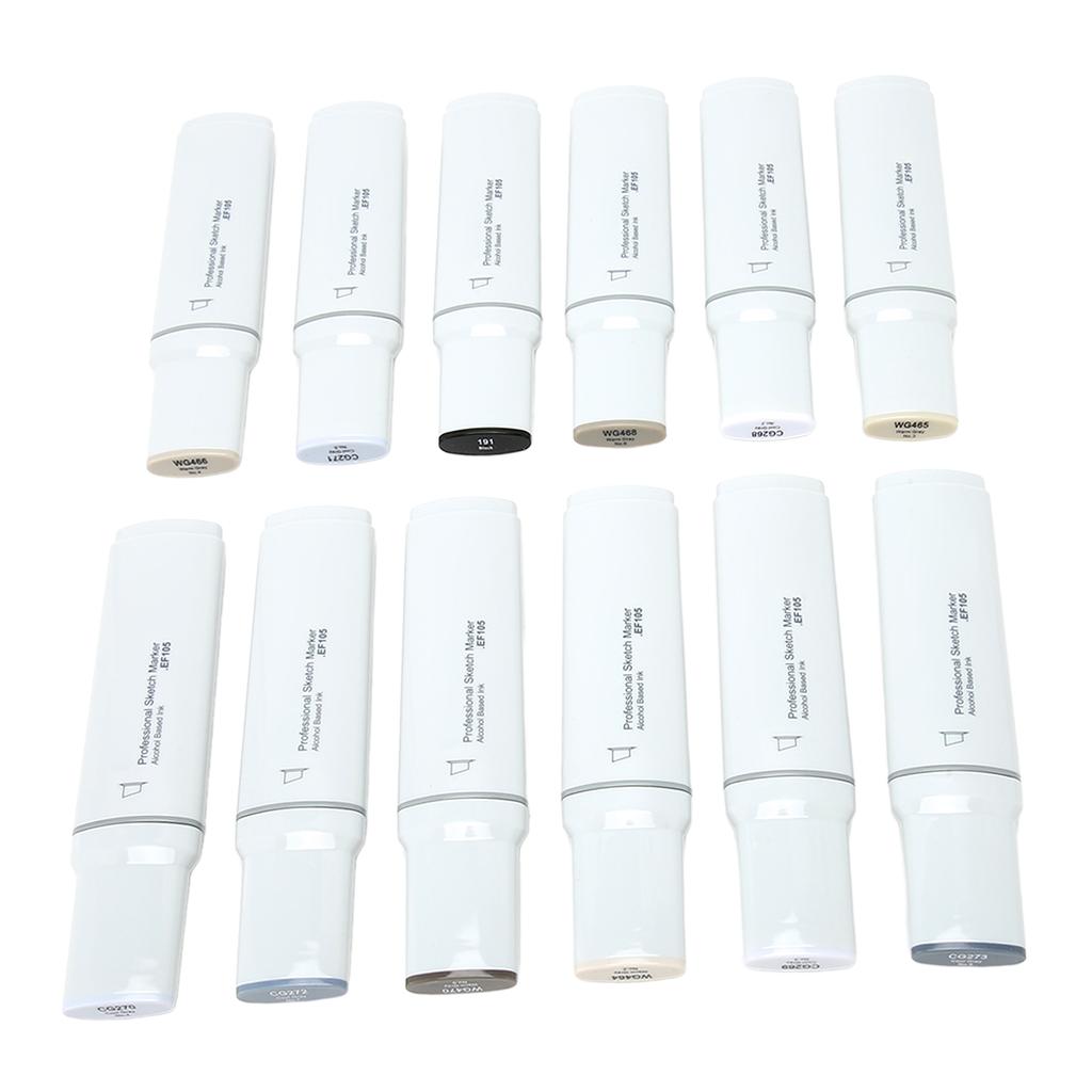 Wide Tip Markers Refillable Ink Even Inking Alcoholic Paint Marker for Paper Plastic Wood Glass 12pcs Gray Series