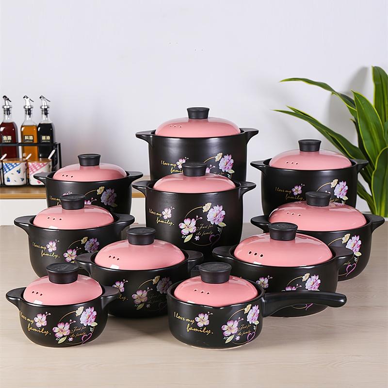 Ceramic Casserole Japanese Pink Yellow Round Multiple Size Cooking Soup Pot Household Kitchen Supplies Saucepan Cookware