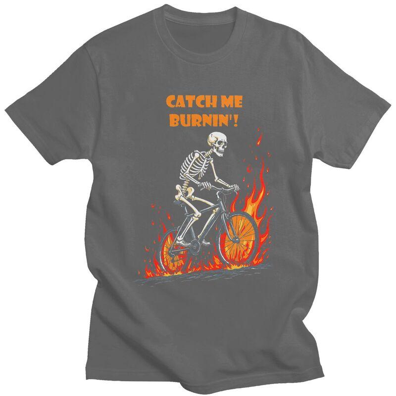 Custom Catch Me Burnin Bicycle Cyclist Skeleton T Shirts Men Pure Cotton Tee Tops Tshirts ShortSleeve Fashion Tshirt Clothing