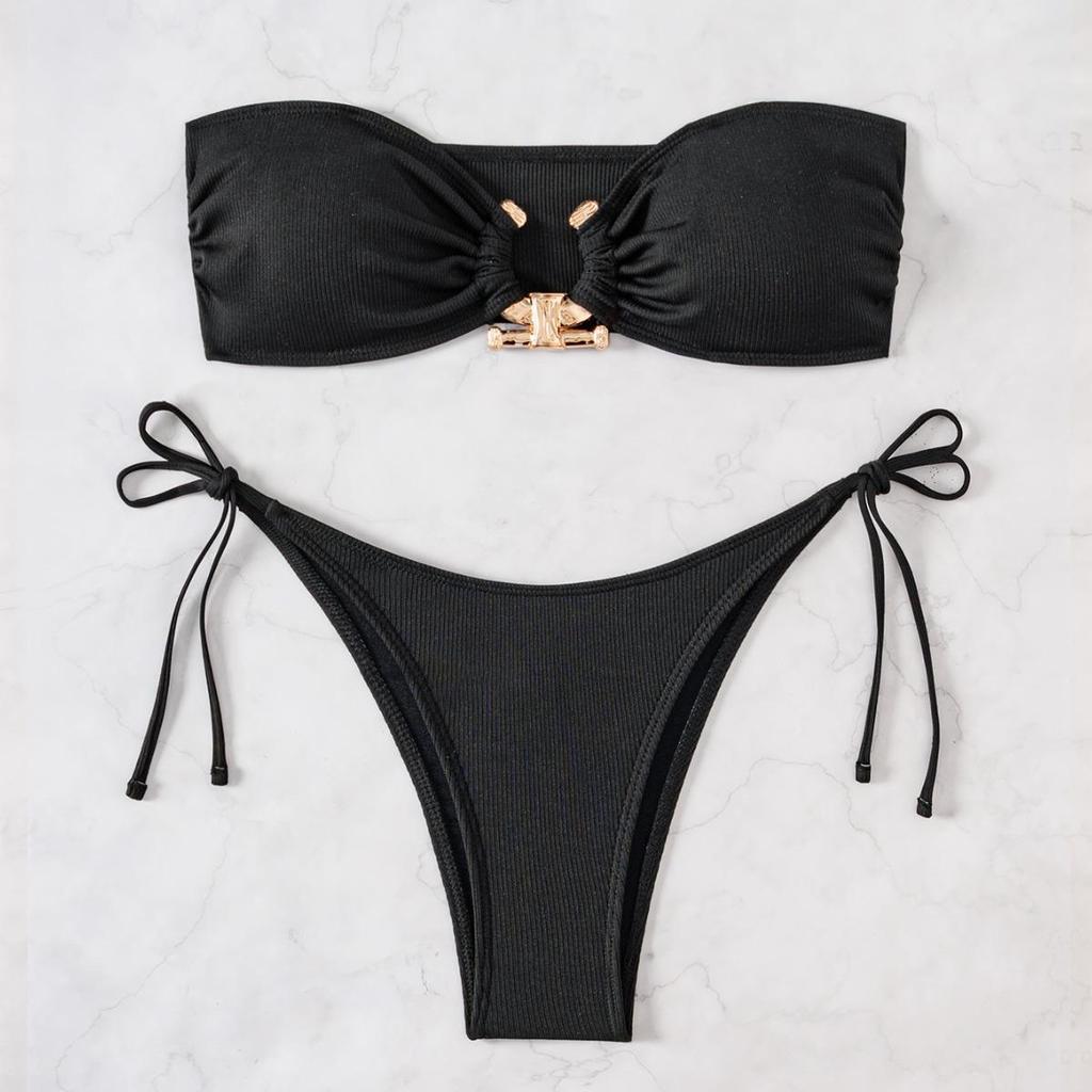 Yi Yong 2024 Lace-up Bandeau Bikini Two-Piece Swimsuit