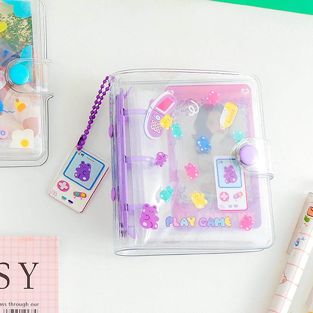 

Студенческий милый прозрачный альбом с тремя отверстиями для девочек, ПВХ-переплет, сделай сам, ручная книга, маленькая книга для сбора карточек