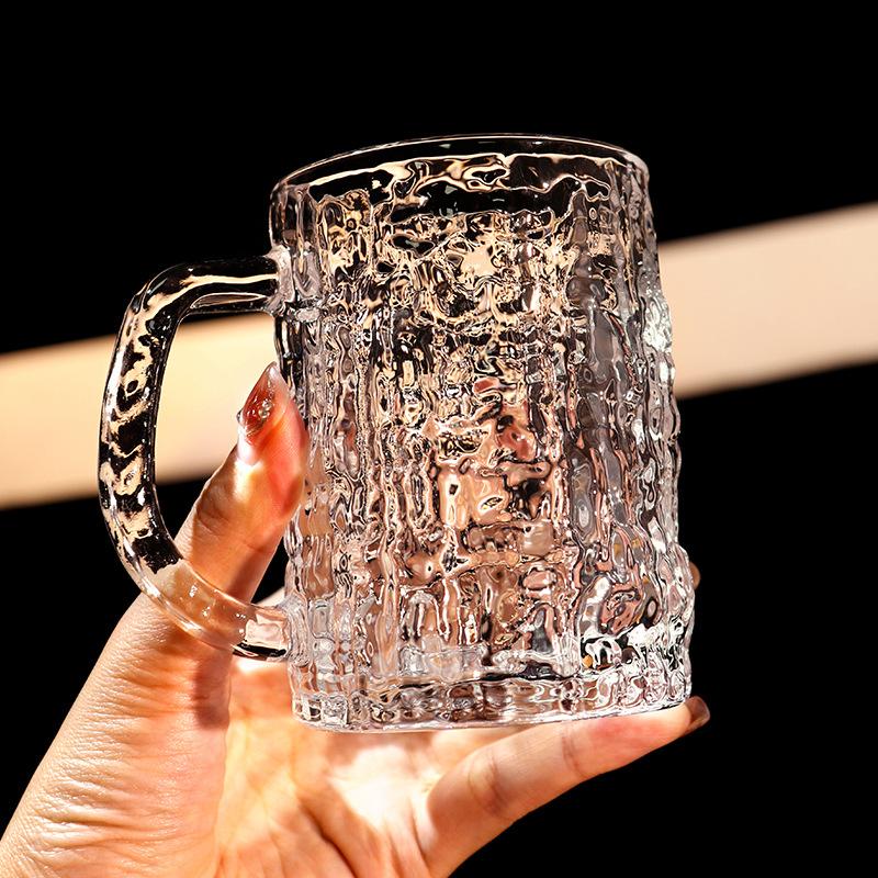 Großvolumiges Craft-Glas Entwurfsbierglas Gletscherbecher Rindenmuster Haushaltsgürtel Trinkbecher Verdicktes Wasserglas