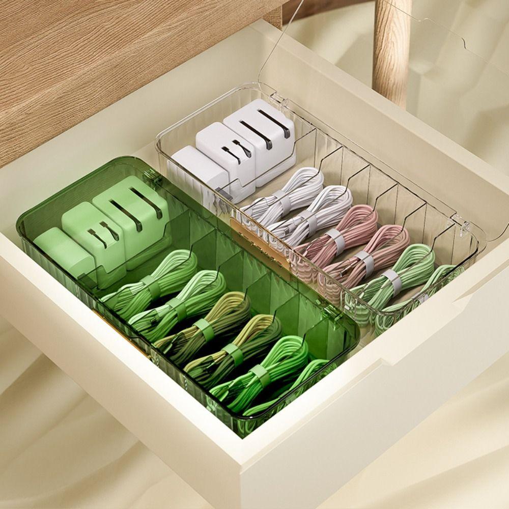

with Lid Data Line Box Plastic Charger Organizer New Charger Plug Finishing Box Desktop Management сірий