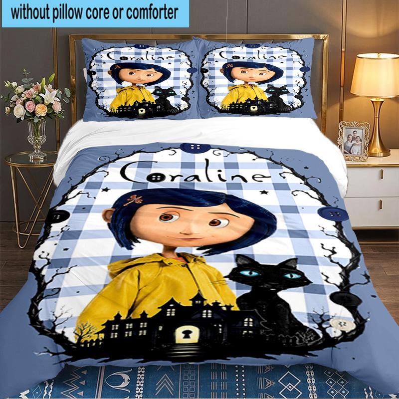 Mystery Coraline's World 3pcs Bedding Set,Including 1pc Duvet Cover And 2pcs Pillowcases Perfect Gift for Christmas,Ideal for Bedroom, Dormitory