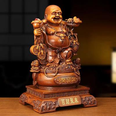 Maitreya Buda Hazine Kasesi Süsü Ahşap Damarlı Renk Zenginlik Çeker Büyük Göbekli Buda Heykeli Oturma Odası Taşınma Hediyesi