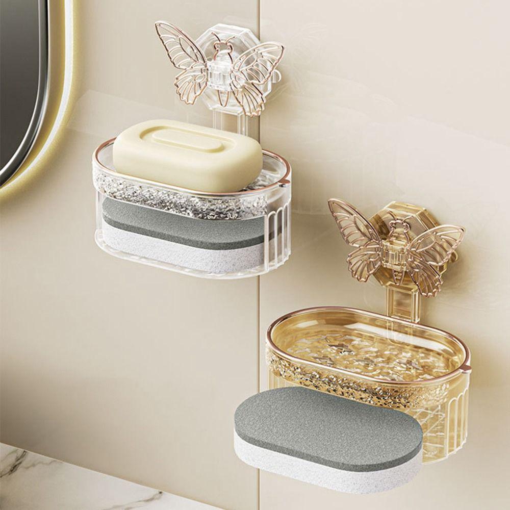 

No Drilling Butterfly Soap Storage Box Detachable Double-layer Soap Box Travel