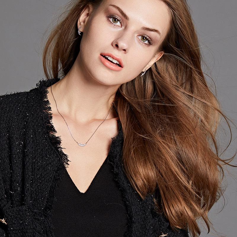 

Kenjie S925 Sterling Silver Moon Zircon Clavicle Necklace – Korean Designer Style 925 Silver белый