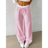 Women's Casual Striped Woven Wide Leg Pants Fall Winter 2024 Casual Stylish Full Length Trousers Y2K Clothes Streetwear