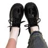 Black Platform Versatile Lace-up Small Leather Shoes for Women's 2025 Spring and Autumn New Retro British Style Loafer Single Shoes