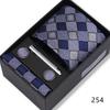 Men's Black & Wine Red Striped Plaid Tie Set with Pocket Square - Formal Wedding Gift Box