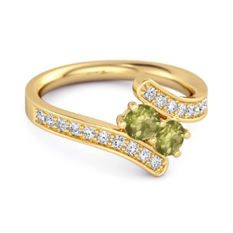 Peridot Twin Stone Pavé Bypass Ring -925 Sterling Silver Gold Vermeil