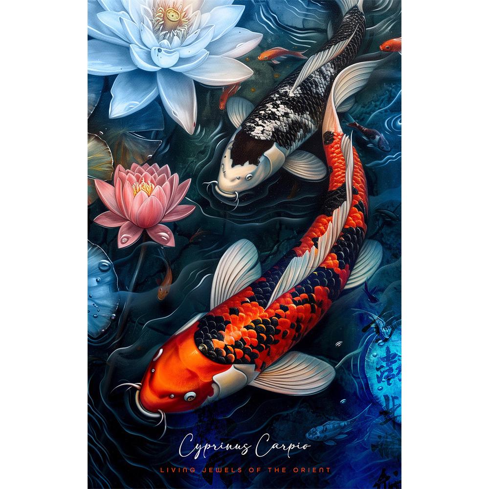DIY Diamond Painting Retro Chinese Style Red Koi Lucky Carp Luxury Fish Calligraphy Embroidery Cross Stitch Kit Living Room Home Art Wall Decor