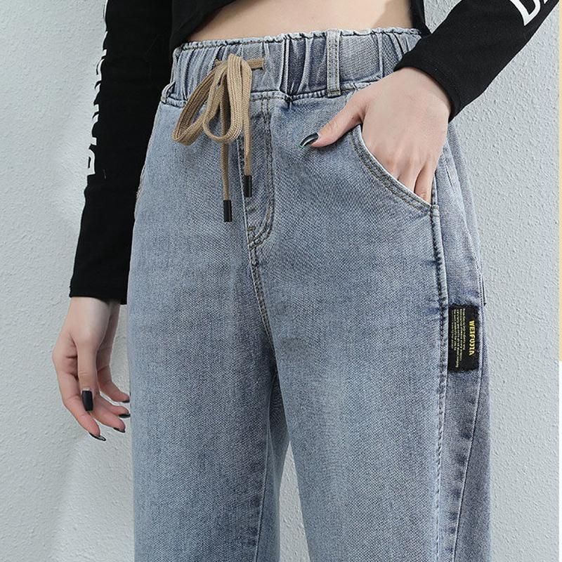 Jeans Damen Frühling Herbst Koreanische Version Hose mit hoher Taille Schlankmachend Gerades Bein Bündchen Haremshose