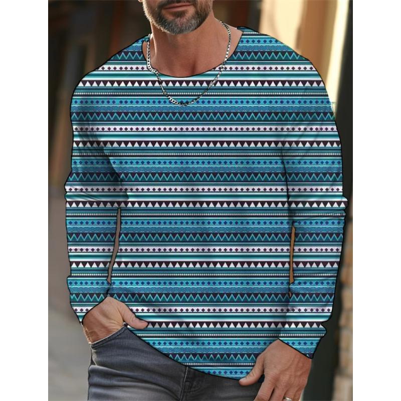 Herren Herbst und Winter 3D-Druck Rundhals Langarm T-Shirt Mode Vielseitig Trend Atmungsaktiv Lässig