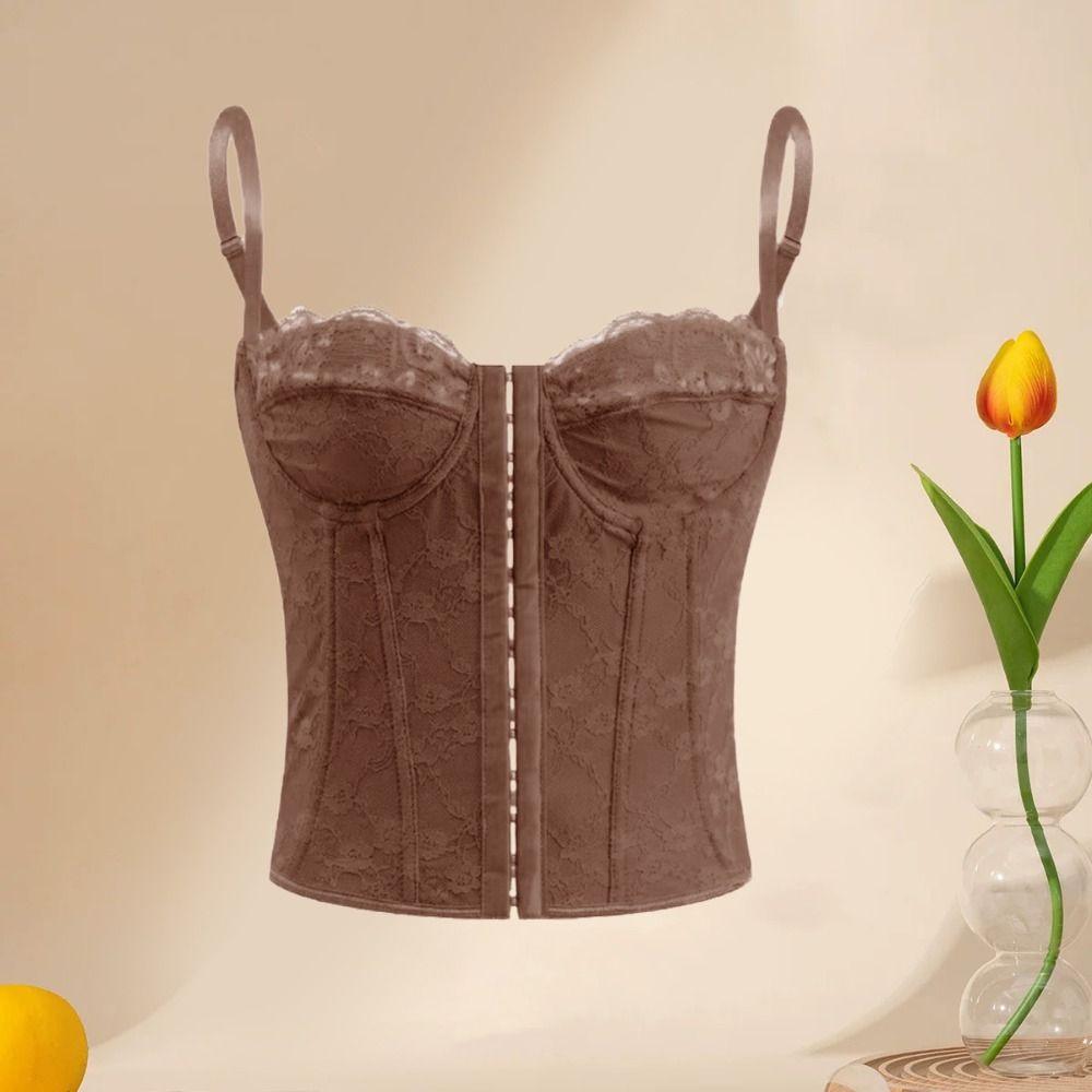 Hollow Lace Corset Sleeveless Suspender Vest Elegant Crop Tops Travel