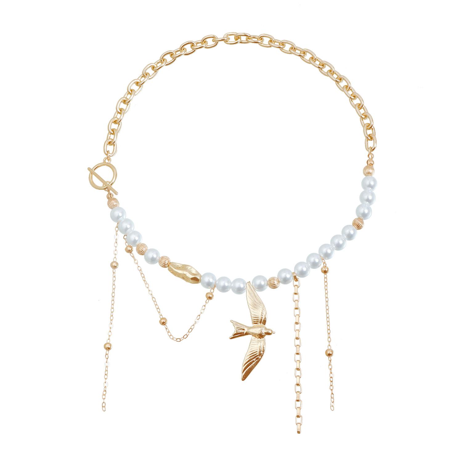 

Accessories Vintage Pearl Bird Necklace ins Trendy Niche Design Sense Metal Splicing Clavicle Chain золотой