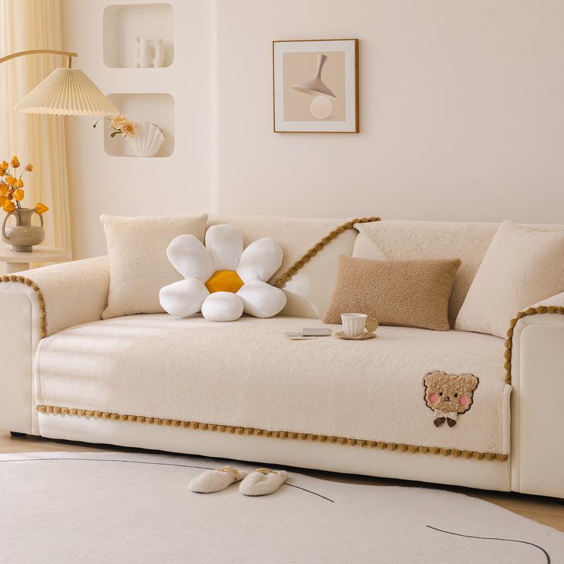 

Cute Cartoon Sofa Cushion Autumn And Winter New Fixed Non-Slip Leather Sofa Cover Thickened Plush Cover Towel Blanket 70*70cm