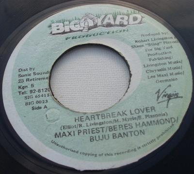 7-Zoll-Single MAXI PRIEST  BERES HAMMOND   BUJU   Heartbreak Lover BIG0023 Big Yard Produc 1996 Jamaika Reggae Ska  Dub Gebraucht