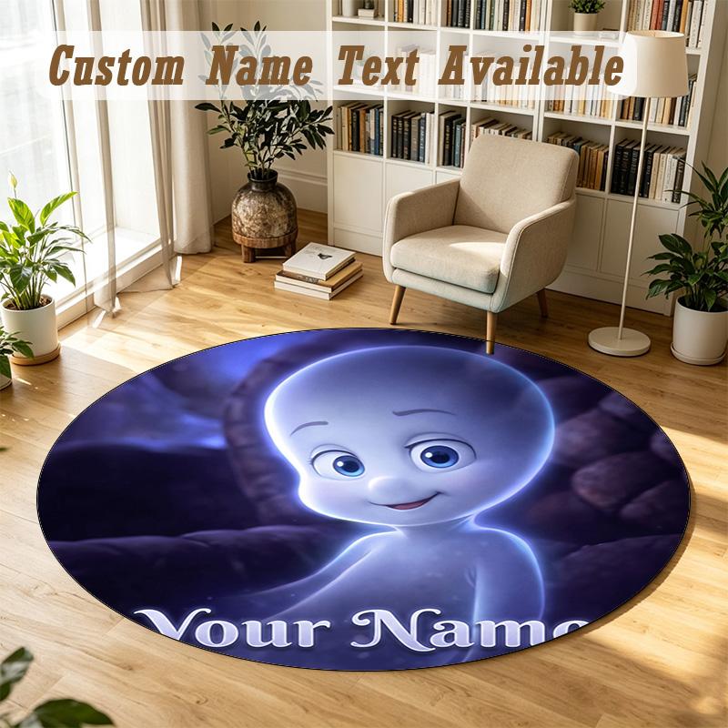 Casper the Friendly Ghost Personalized Round Rug Support Custom Name, Soft Home Decor Mat
