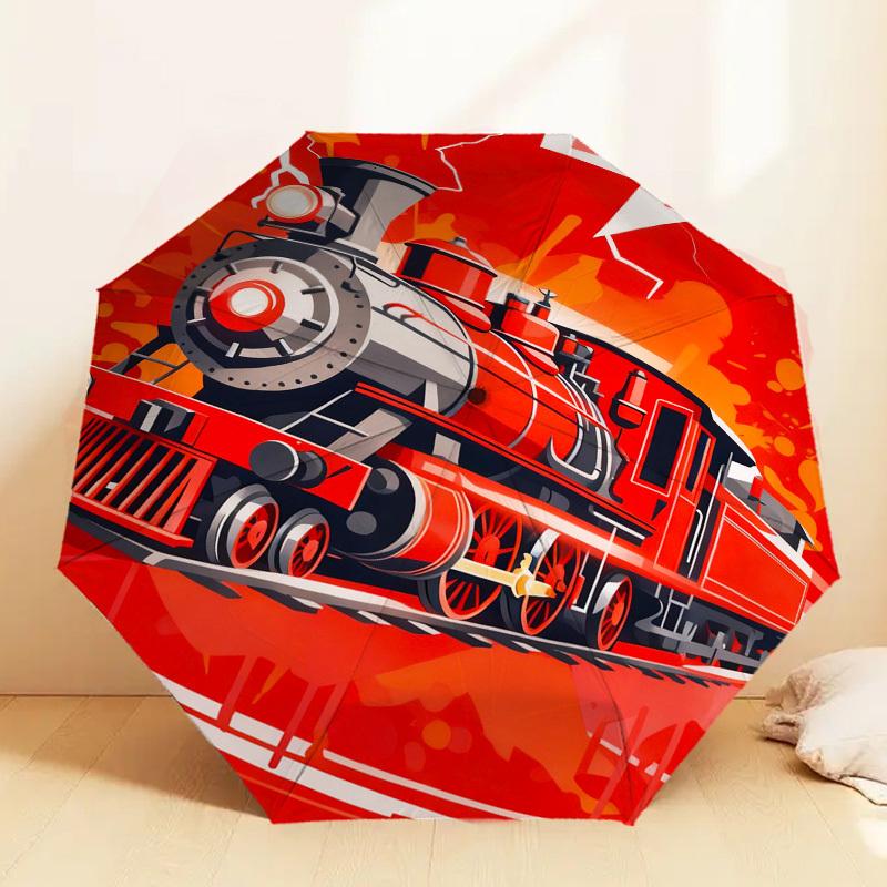 1pc Steam Train Lightning Pattern Umbrella Design Automatic Opening and Closing Umbrella, High-quality Travel Umbrella,  C1128205