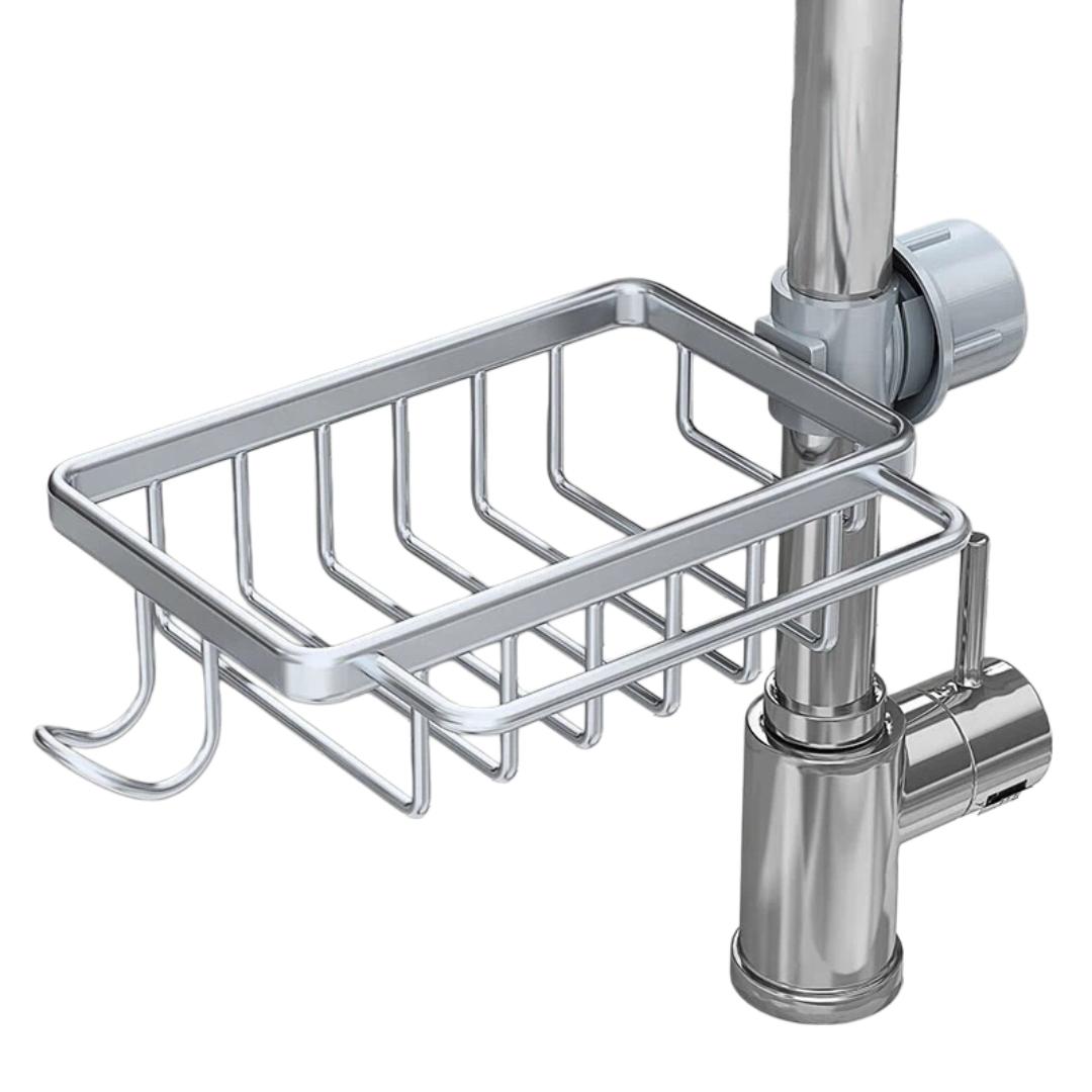 

CADUKE Kitchen Faucet Storage Rack for Sink Drainer, Sponge/Scrubber/Cleaning Cloth Organizer Shelf, Silver сірий