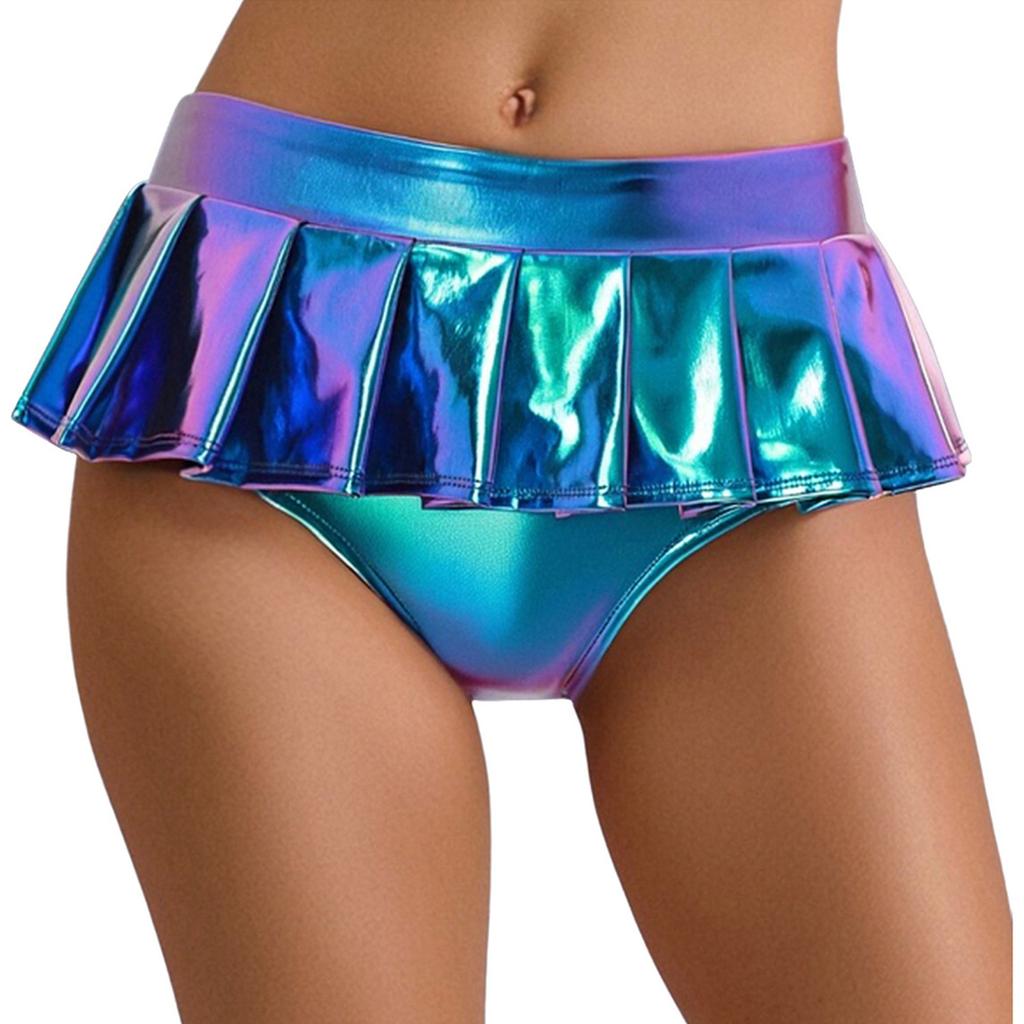 Dámské metalické lesklé mikro mini plisované culottes sukně Rave párty mikro šortky