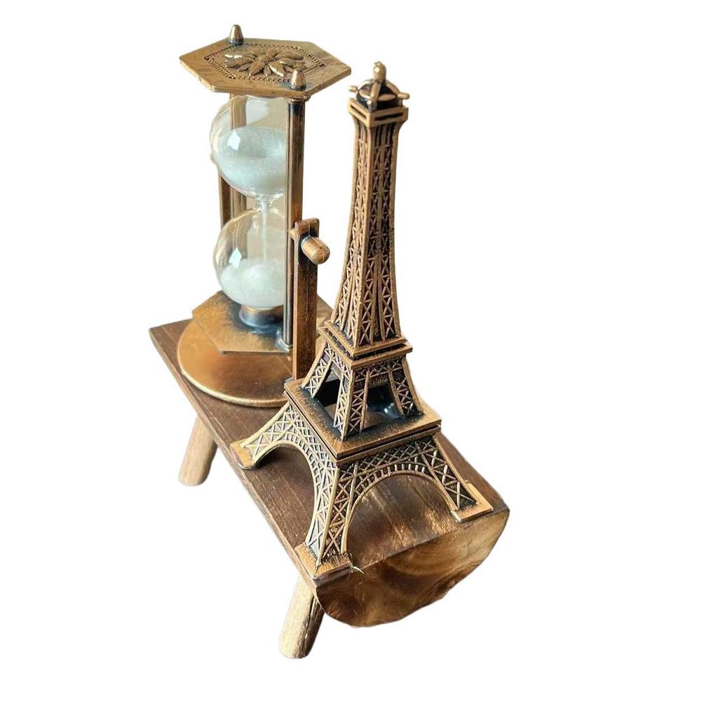Retro Eiffel Tower Hourglass with Wooden Base - Modern Home Decor Ornament