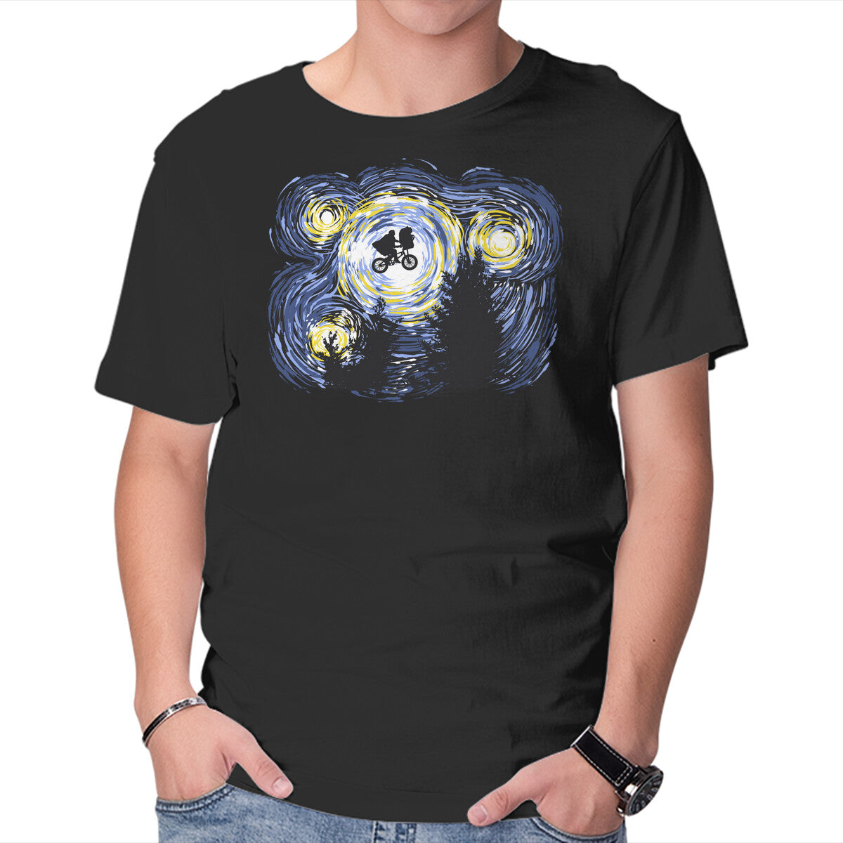 Unisex Crew Neck T-Shirt Starry Extraterrestrial Graphic Short Sleeve Casual Tee L