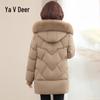 Yalu Women's Mid-Length Down Jacket with Fox Fur Trim Hood