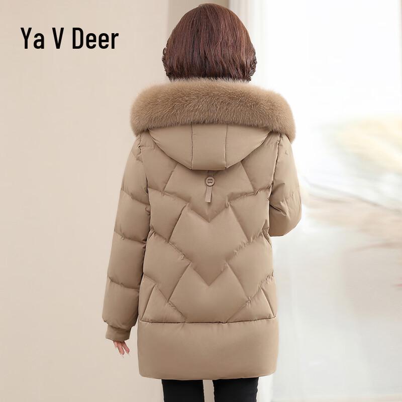 Yalu Women's Mid-Length Down Jacket with Fox Fur Trim Hood