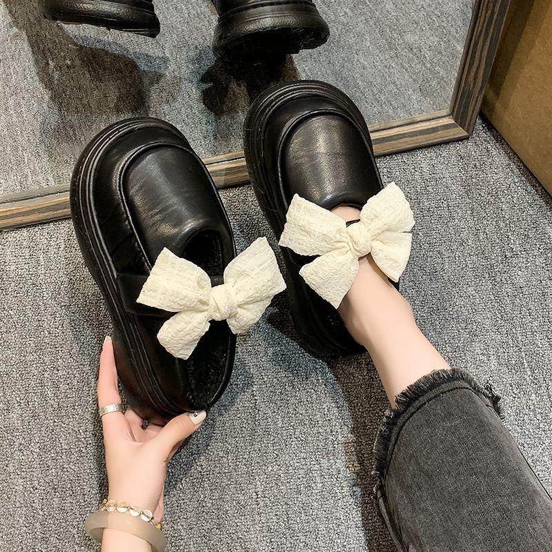 Thick-soled Women's Thermal Cotton Slippers Bow Mary Jane 2025 Autumn and Winter New Outer Bag Shoes