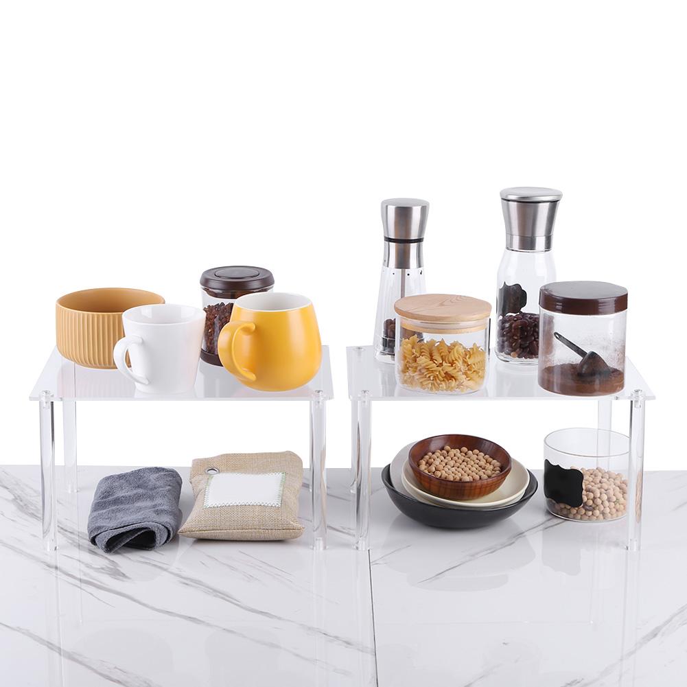 2 Pack Acrylic Cabinet Organizer Shelf Risers Kitchen Counter Shelves Organizer for Dishes Spices Soda Cans and Bottles