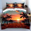Sunset Beach With Palm Trees Print Bedding Set 1 Duvet Cover 2 Pillowcases For Adult And Children Luxury Gift Full Size