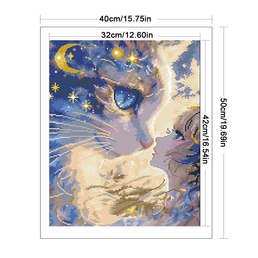 Cartoon Girl Cat Printed Cross Stitch Kit 40x50cm DIY 11CT Embroidery Craft Set