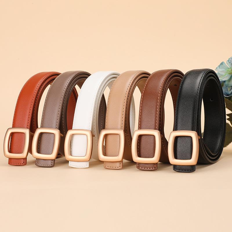 Women'S Leather Belt Wind Belt Women'S Decoration Simple Business Matte Alloy Cowhide Pants Belt