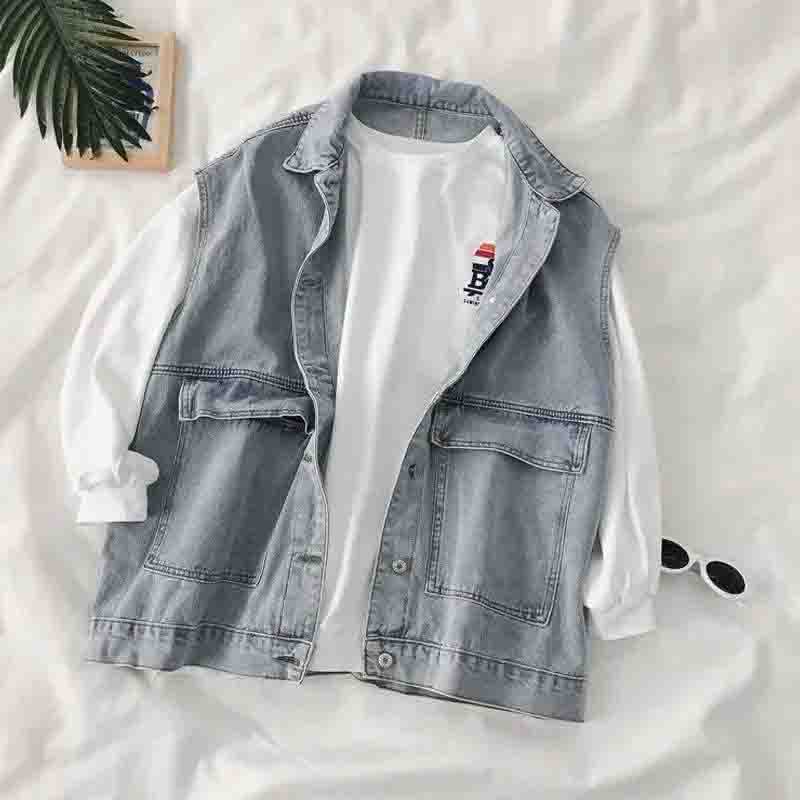 Denim Vest Coat Women's Spring and Autumn Loose Korean Style Waistcoat Outer Wear Vest Top Sleeveless Coat Casual Jacket