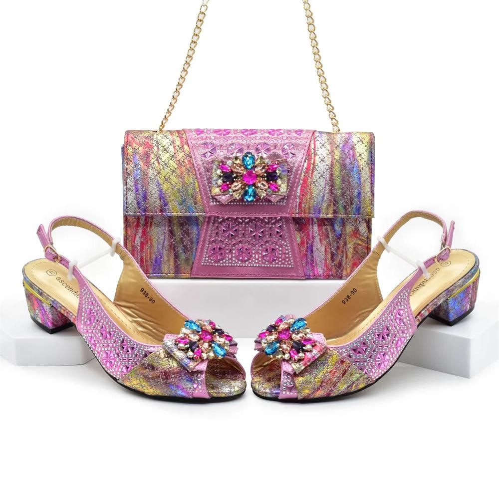 Sandalias de Tacón Alto con Bolsa para Zapatos Italiana, Adorno de Pedrería y Hebilla Floral para Bodas y Fiestas