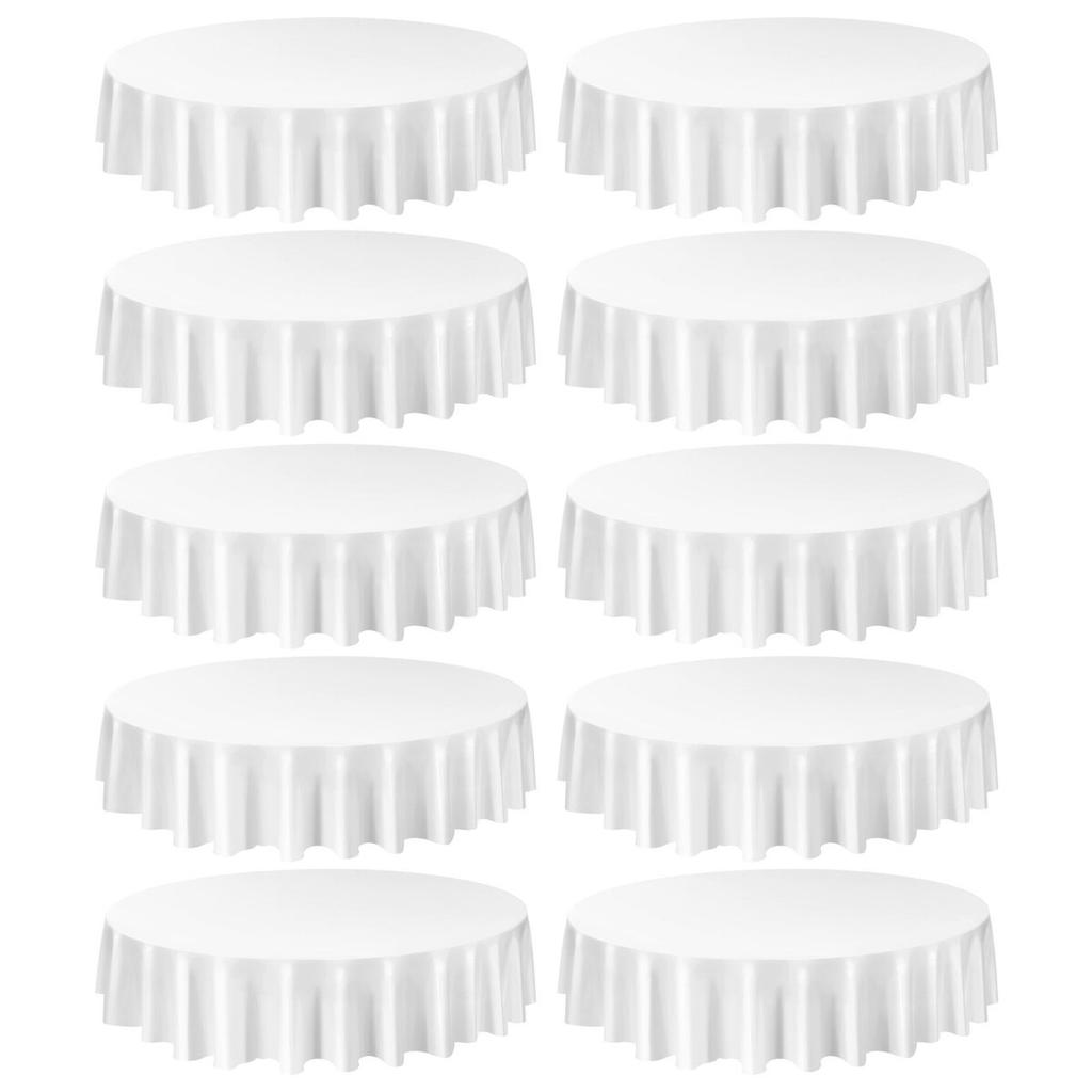 White Round Tablecloths 10 Pack, 90 Inches In Diameter, Stain- & Wrinkle- Resistant, Machine Washable Table Clothes, Polyester Fabric Table Covers for