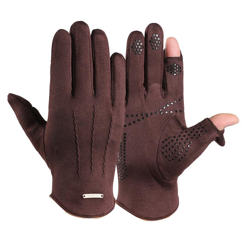 

Warm gloves Men s suede velvet warm non-slip fashion cycling driving sports autumn and winter gloves One Size