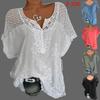 Fashion Women's Lace V-neck Embroidered Short Sleeve T-Shirt